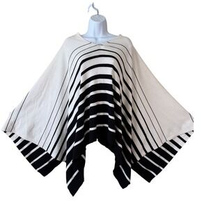 Ralph Lauren Black White Stripe V Neck Poncho Cape Sweater Top S/M Chic Nautical